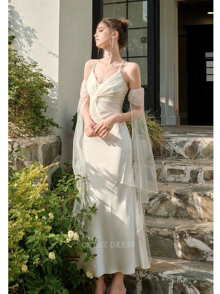 Wholesa Mermaid Spaghetti Straps White Long formal dresses Bridesmaid Dresses evening gown Prom Dress