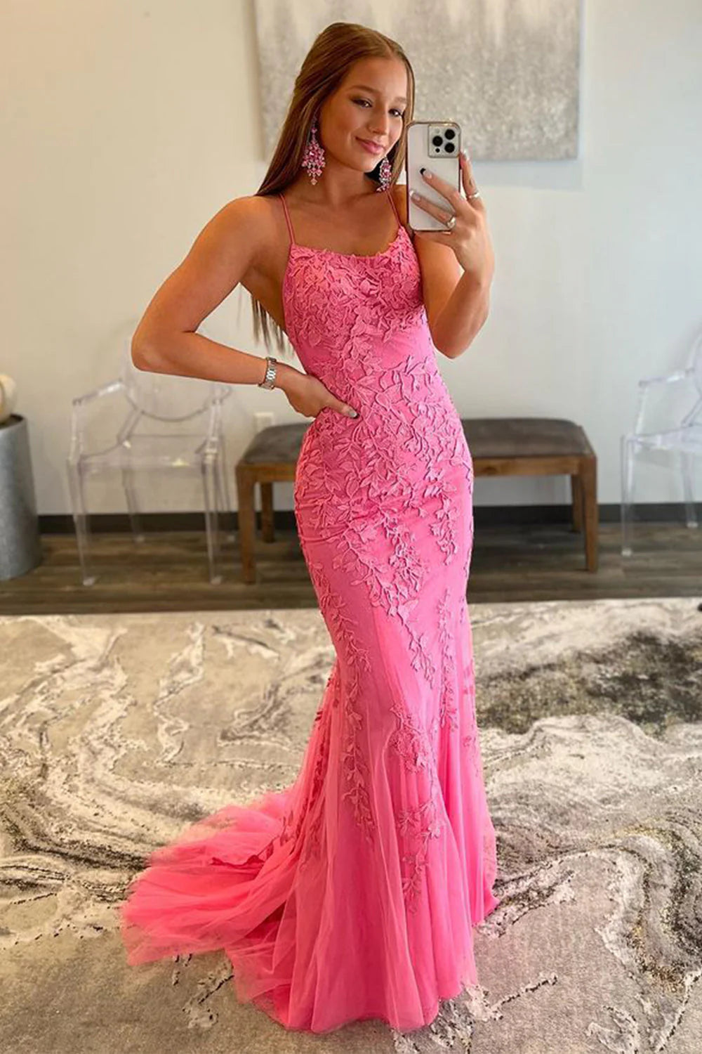 Wholesa Spaghetti Straps Appliques Prom Dress