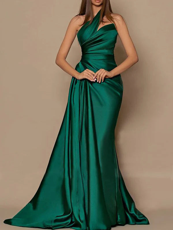 Wholesa Sheath One-Shoulder Floor-Length Prom Dresses