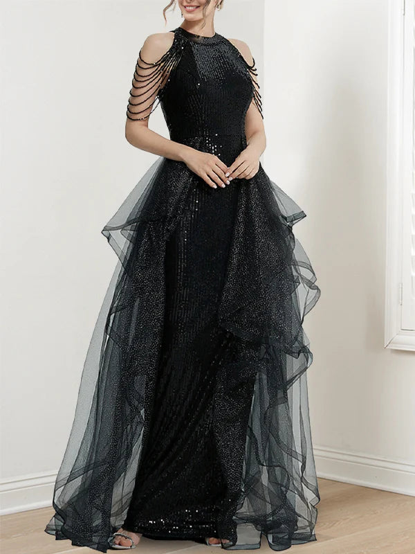 Wholesa A-Line Sequins Long Prom Dresses