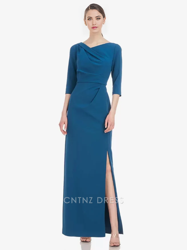 Wholesa Sheath Half Sleeves Pleated Floor-Length Wedding Guest Dresses Mother of the Bride Dresse