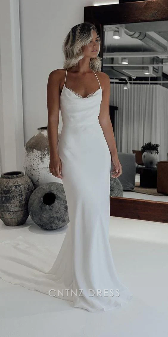 Wholesa Mermaid Simple Spaghetti Straps White formal dresses Bridesmaid Dresses evening gown Prom Dress
