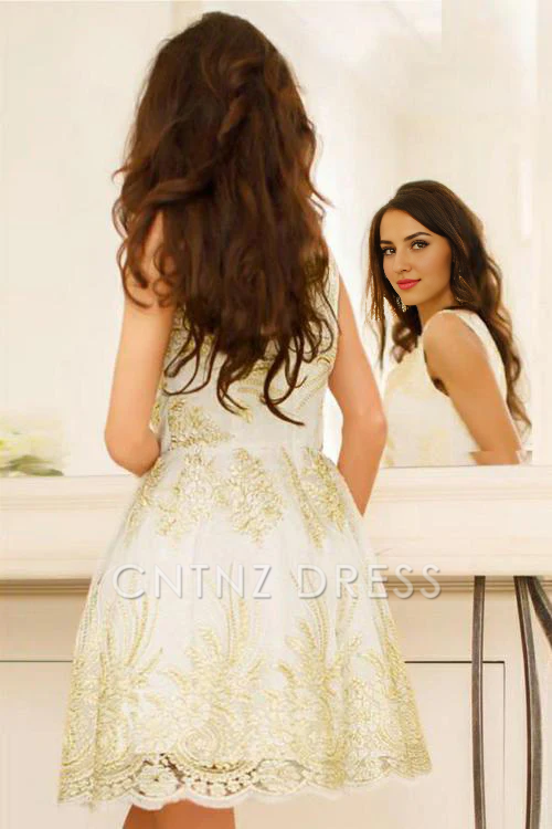 CNTNZ DRESS Hot Sale Short Prom Dress A-Line Cute V-Neck Sleeveless Tulle Exquisite Appliques Homecoming Dress