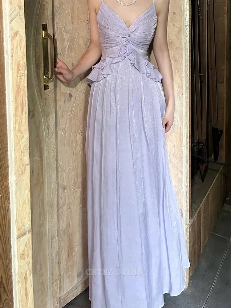 Wholesa A Line Spaghetti Straps Simple Pretty Lilac Long formal dresses Bridesmaid Dresses evening gown Prom Dress