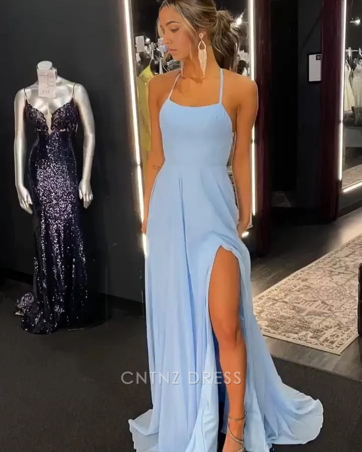 Wholesa Sheath Halter Chiffon Sky Blue formal dresses Bridesmaid Dresses evening gown Prom Dress