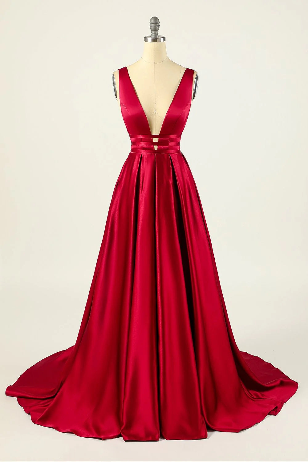 Wholesa A-line Deep V-neck Satin Long Prom Dresses Party Prom Dresses