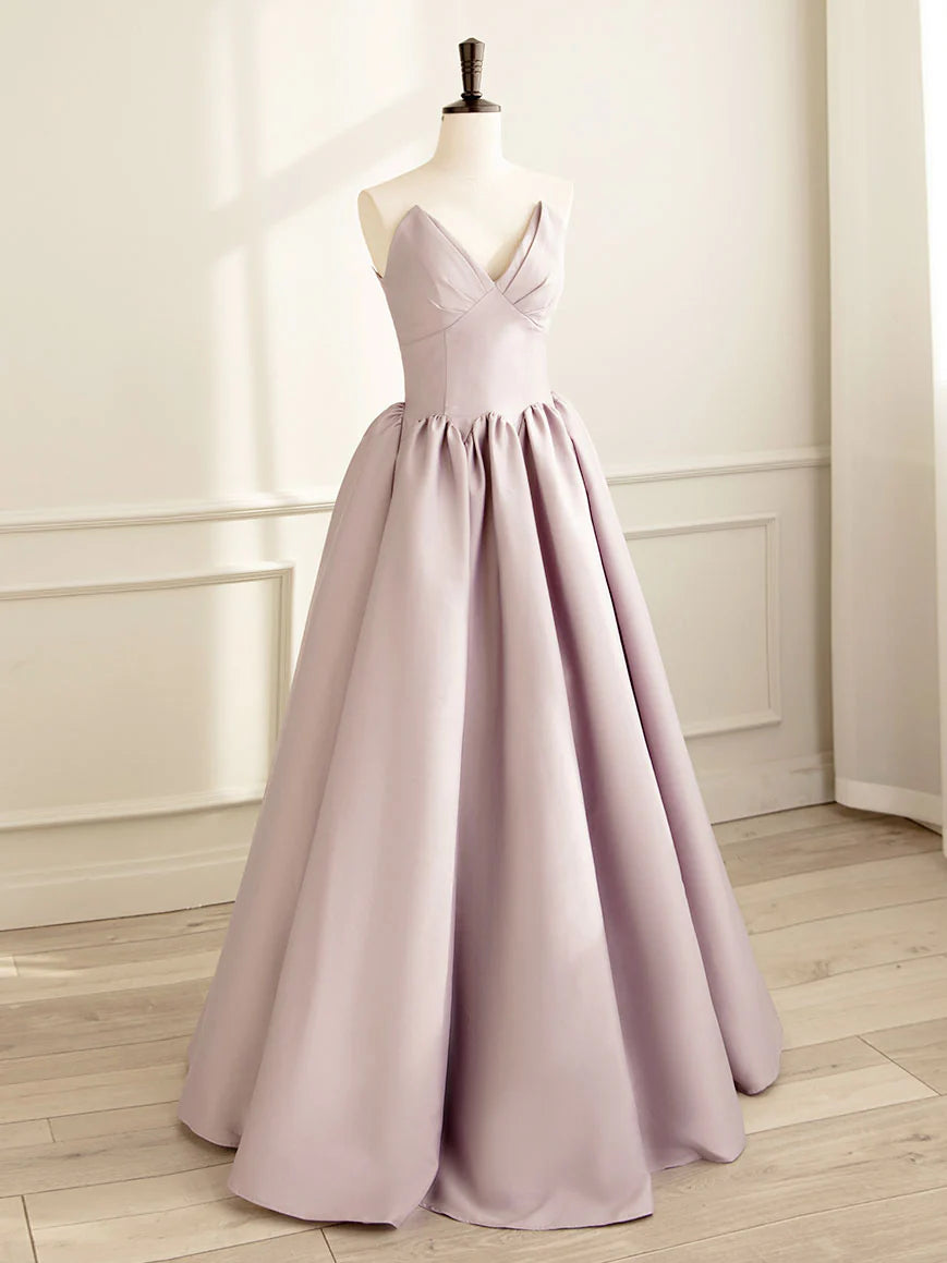 Wholesa A-line Formal Satin Pink Long Prom Dress
