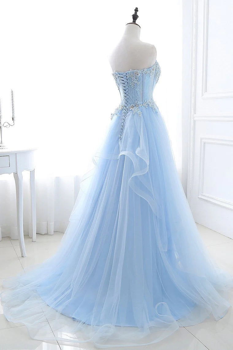 Wholesa A Line Prom Dresses Sweetheart Tulle With Applique Sweep Train