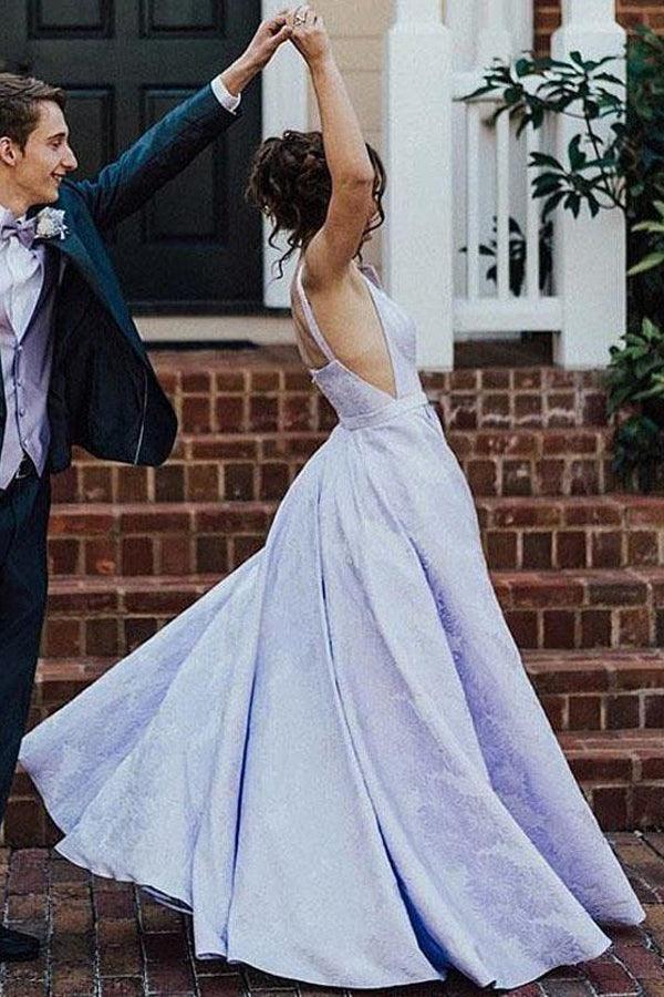 Wholesa A-Line Sleeveless Sweep Train Lilac Floral Satin Prom Dresses Formal Dress