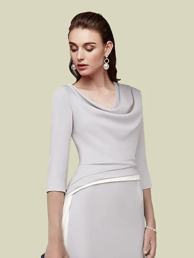 Wholesa Mother of the Bride Dress Elegant Jewel Neck Tea Length Italy Satin Half Sleeve with Ruching