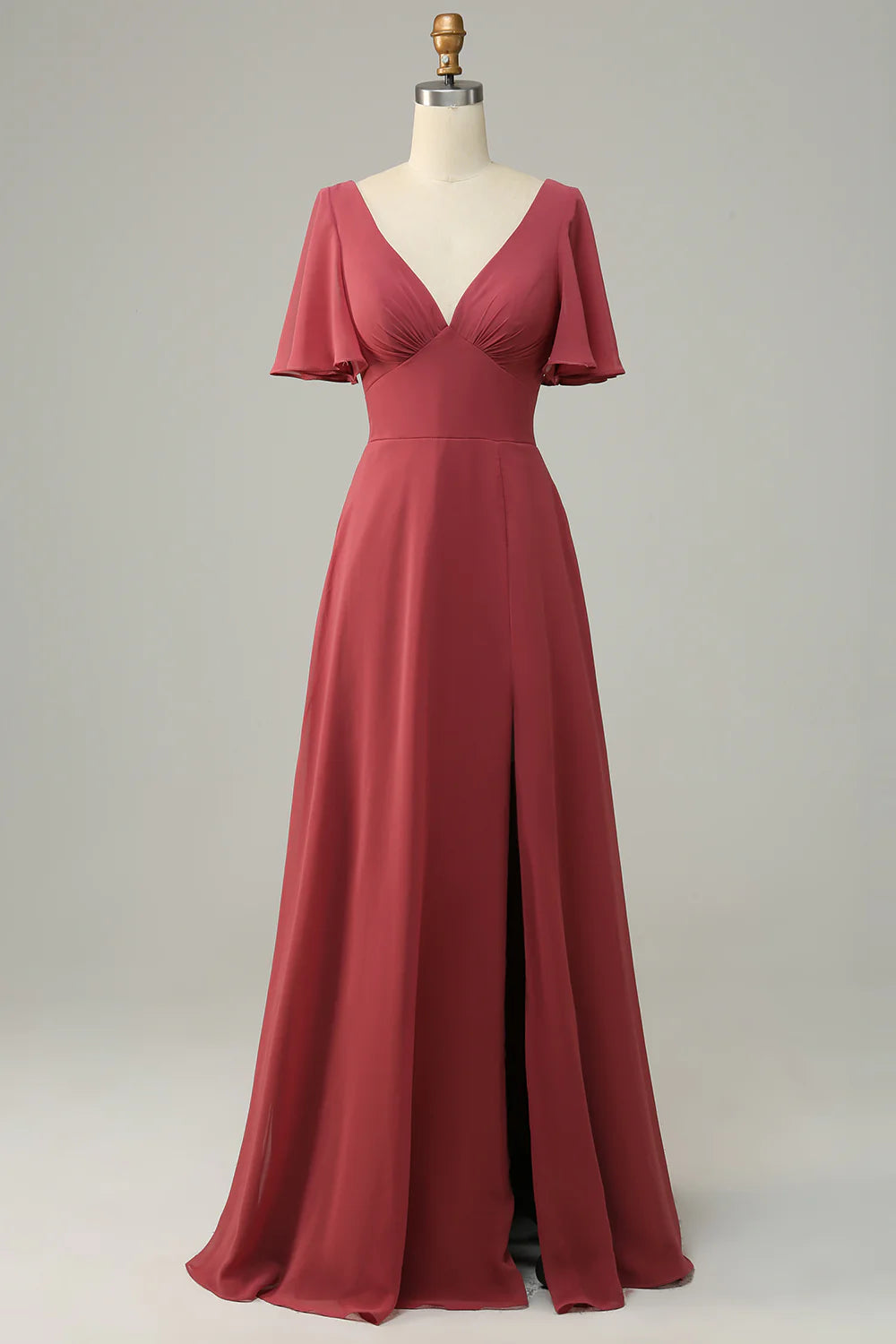 Wholesa V Neck Short Sleeves Open Back Bridesmaid Dress