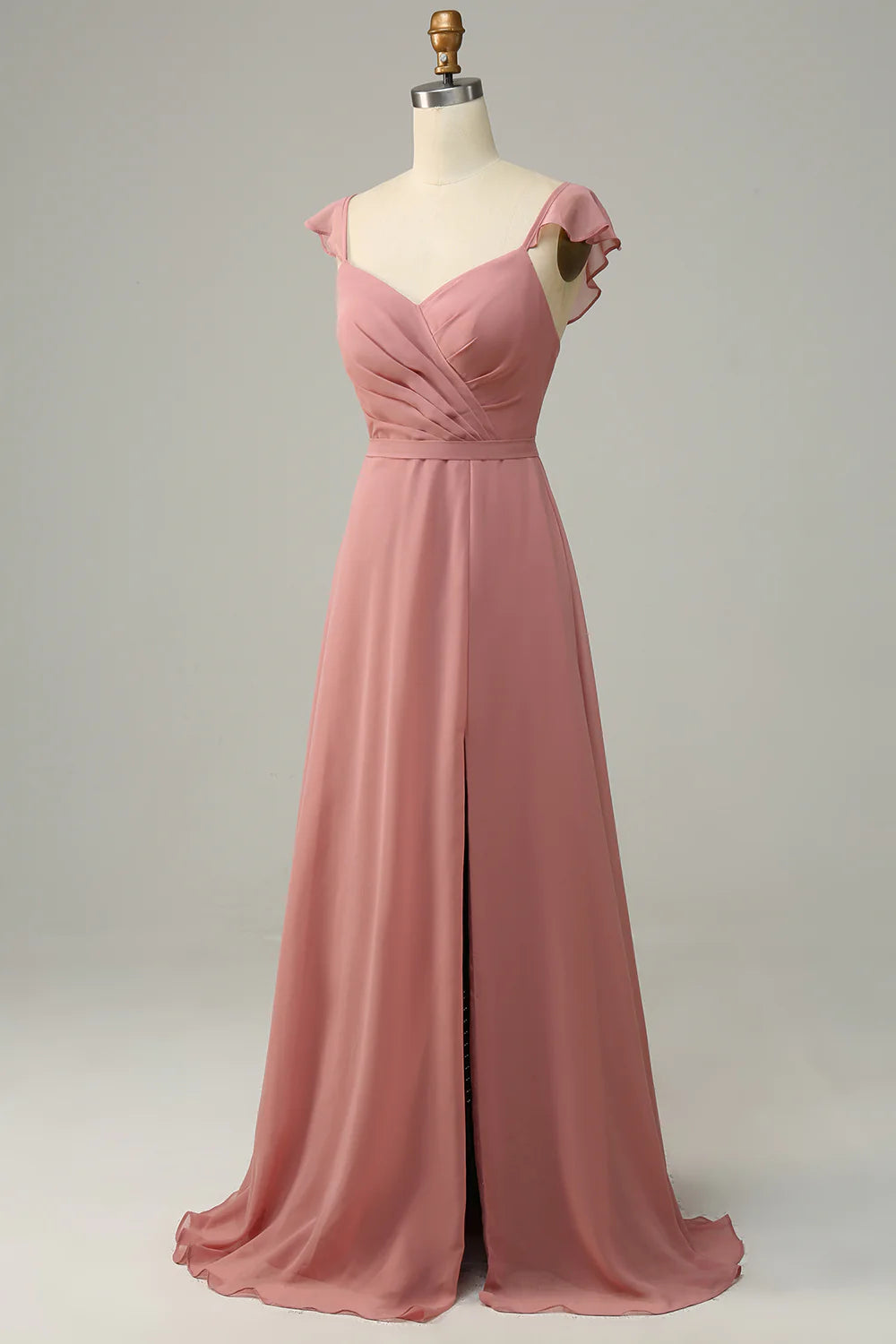 Wholesa A Line Ruffles Long Bridesmaid Dress With Slit