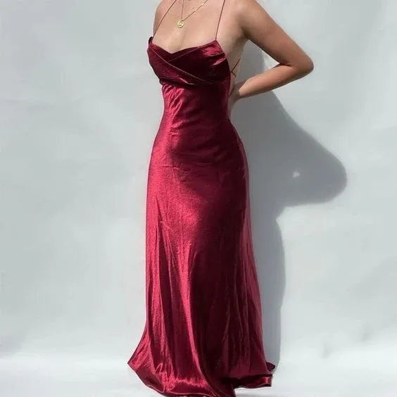 Alluring Mermaid Cowl Neck Spaghetti Strap Floor-Length Satin Formal Evening Dress