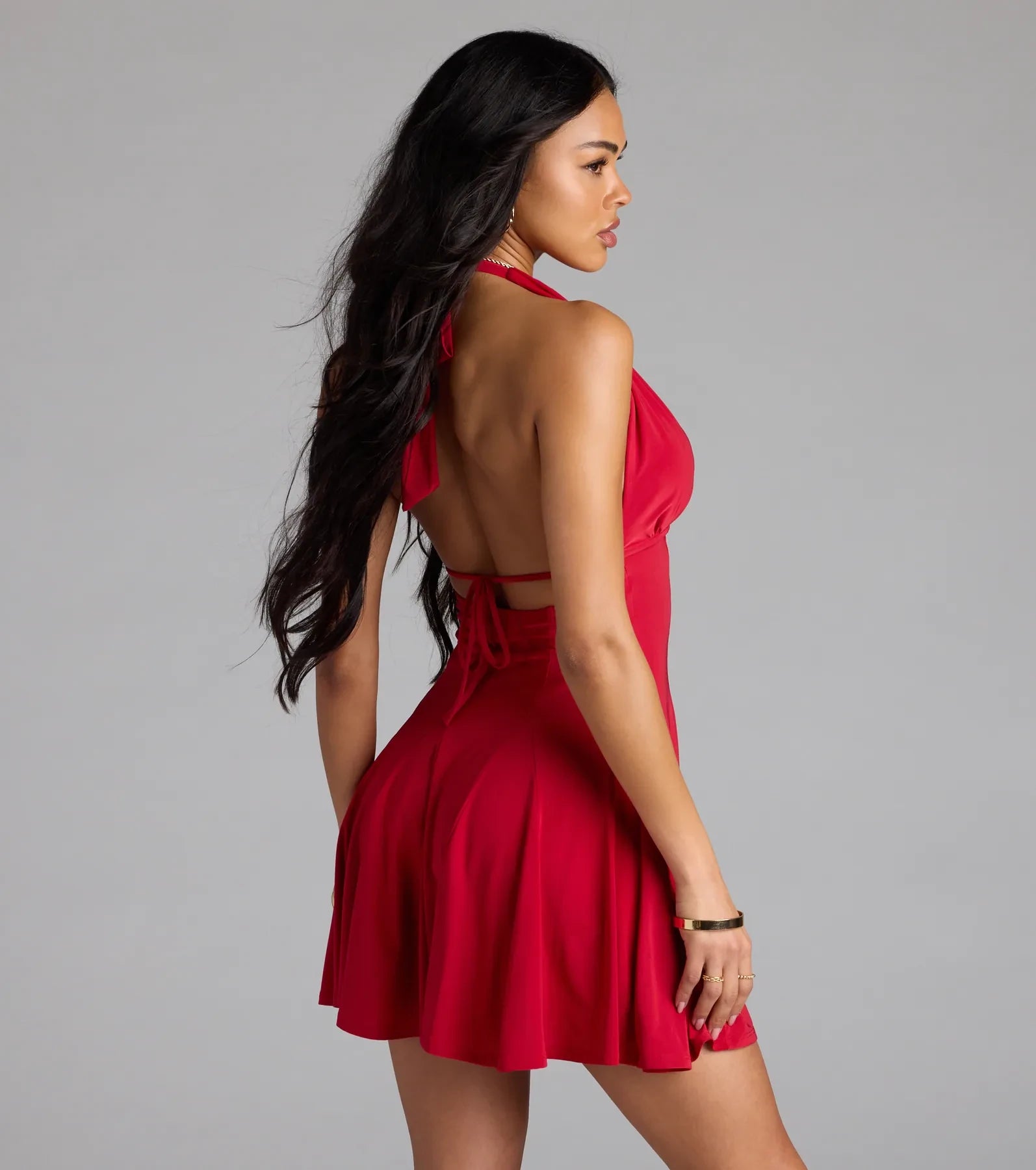 Alluring A-Line Plunging Halter Sleeveless Open Back Mini Homecoming Dresses for Parties