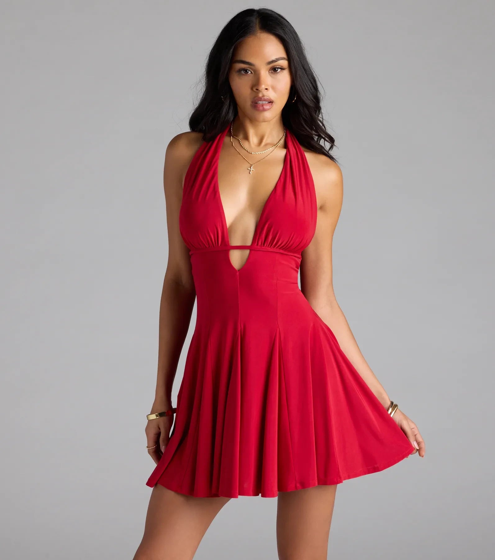 Alluring A-Line Plunging Halter Sleeveless Open Back Mini Homecoming Dresses for Parties