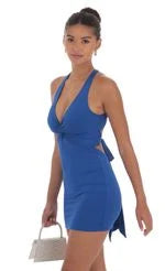 Alluring Bodycon Halter Sleeveless Twisted Open Back Baby Blue Mini Homecoming Dress