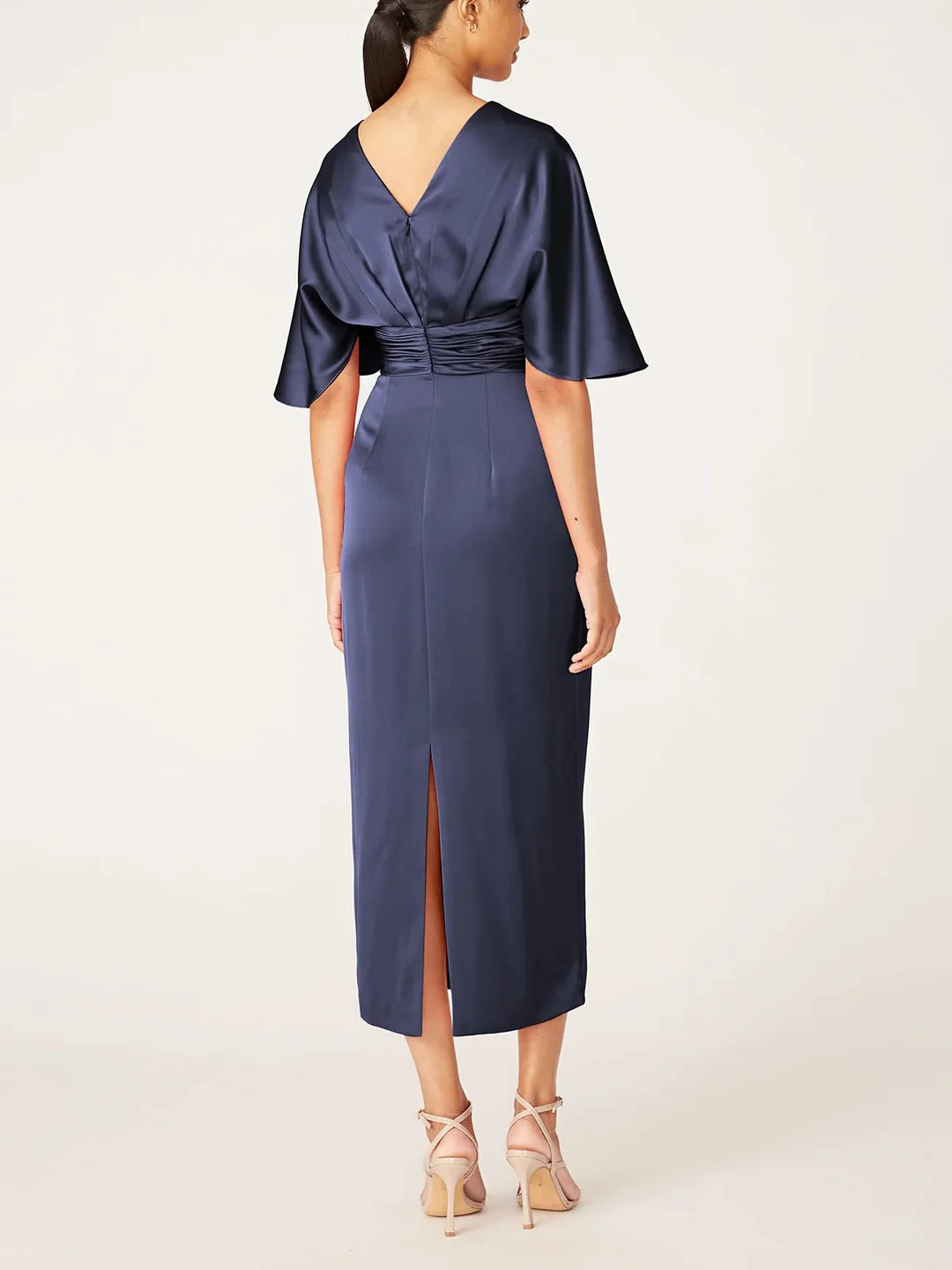 Wholesa Sheath V-Neck Half Sleeves Tea-Length Mother Of The Bride Dress