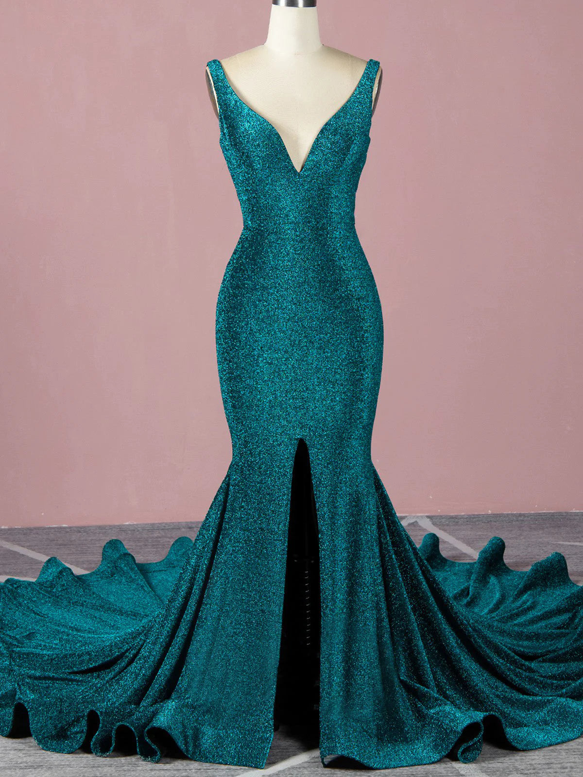 Wholesa Mermaid Long V Neck Evening Dress Custom Made Formal Slit Prom Dresses