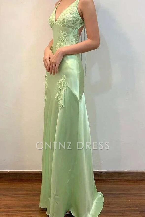 CNTNZ DRESS Elegant A-Line V-Neck Appliques Backless Party Fashion Hot Sale Prom Dress