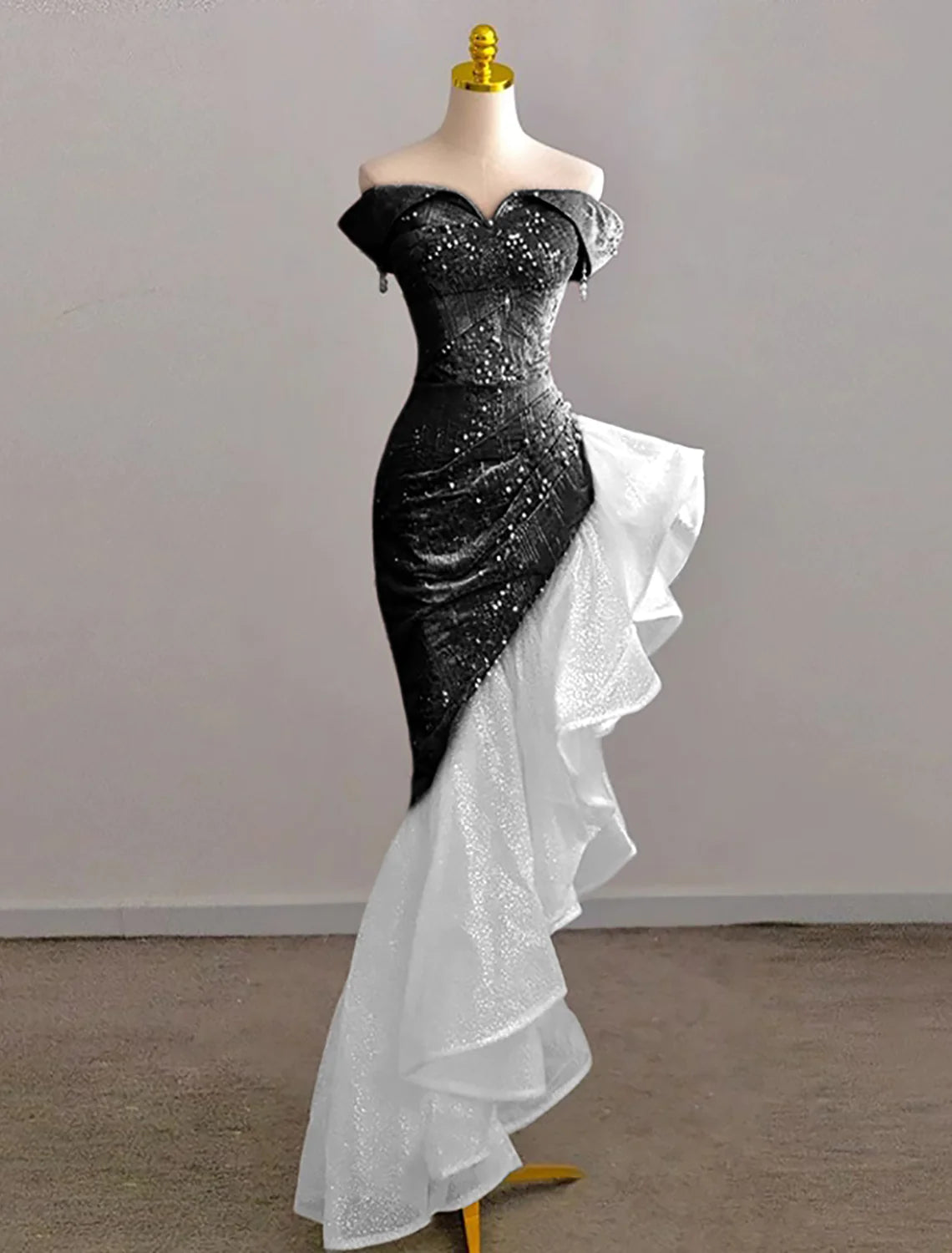 Wholesa Mermaid / Trumpet Prom Dresses Party Dress Evening Party Floor Length Sleeveless Off Shoulder Tulle with Pearls Sequin