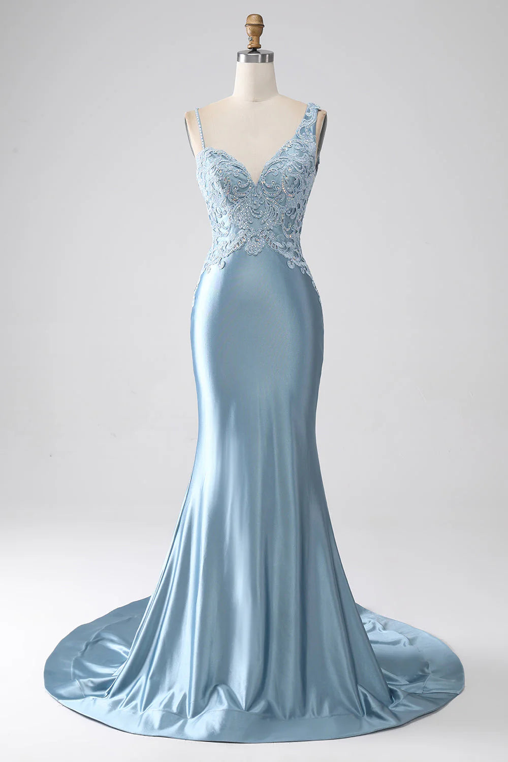 Wholesa Mermaid Spaghetti Straps Long Beaded Prom Dress With Appliques
