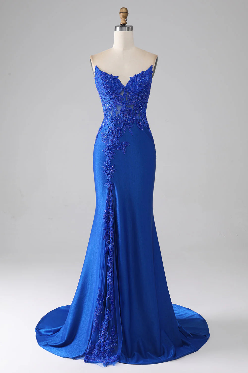 Wholesa Mermaid Strapless Long Beaded Prom Dress With Appliques