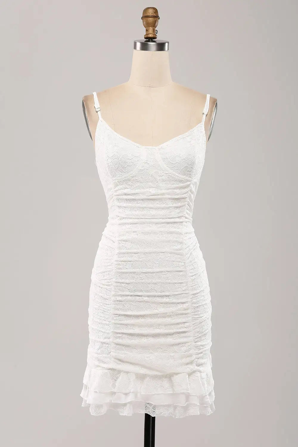 CNTNZ DRESS Charming Sheath Spaghetti Straps Bodycon Pleated Lace Retro Short Dress Hot Sale Homecoming Dress