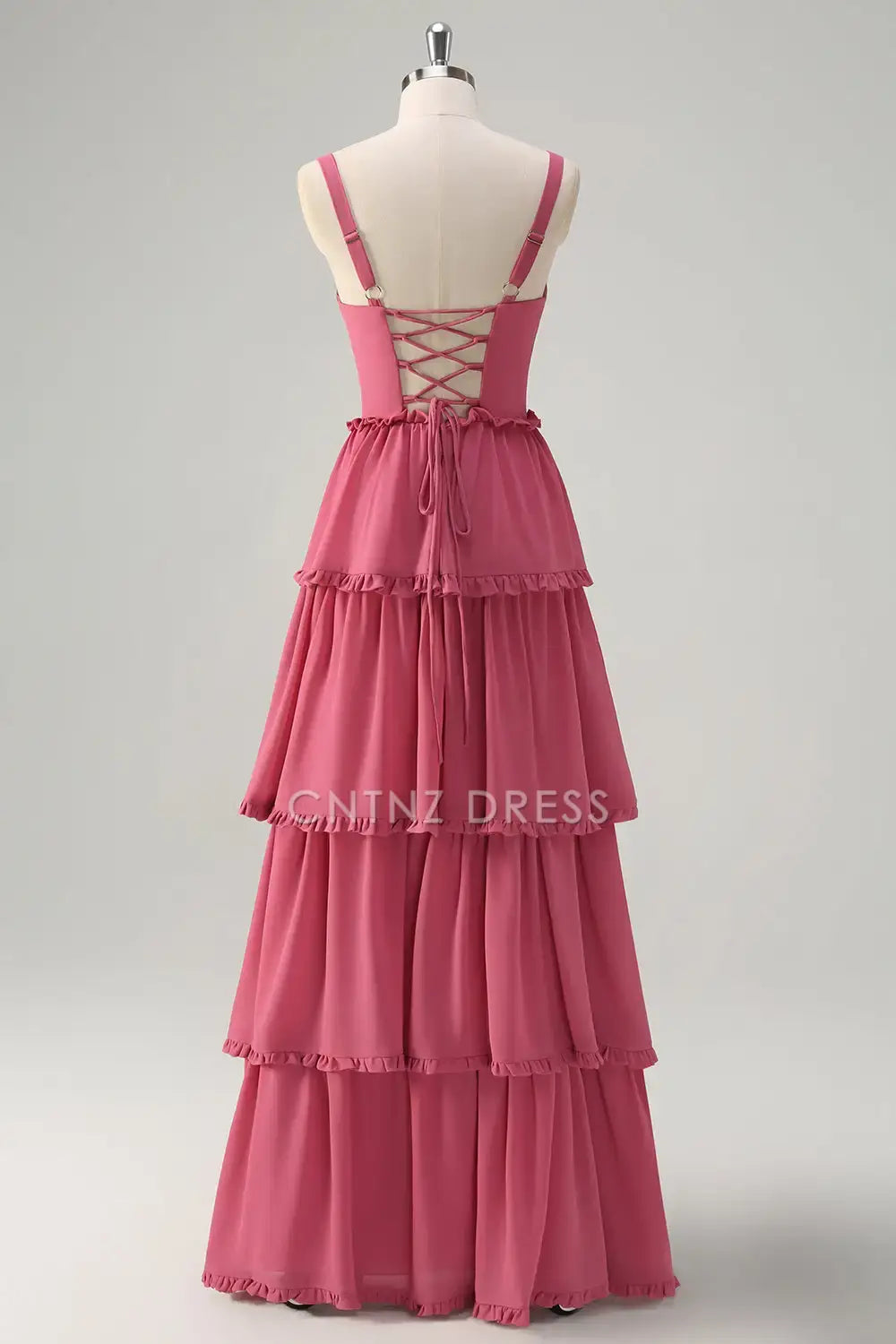 CNTNZ DRESS A-Line Spaghetti Strap Sweetheart Backless Tiered Ruched With Fork Exquisite Long Hot Sale Prom Dress