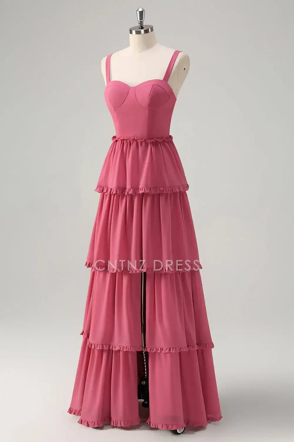 CNTNZ DRESS A-Line Spaghetti Strap Sweetheart Backless Tiered Ruched With Fork Exquisite Long Hot Sale Prom Dress