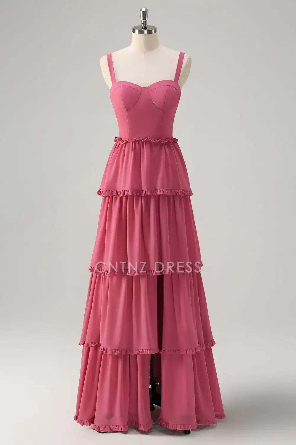 CNTNZ DRESS A-Line Spaghetti Strap Sweetheart Backless Tiered Ruched With Fork Exquisite Long Hot Sale Prom Dress