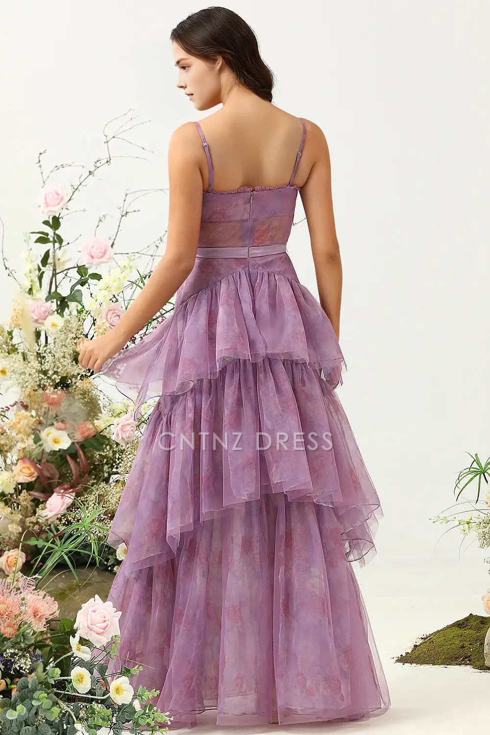 CNTNZ DRESS A Line Spaghetti Strap Corset Tiers Ruched Printed Exquisite Retro Long Hot Sale Prom Dress