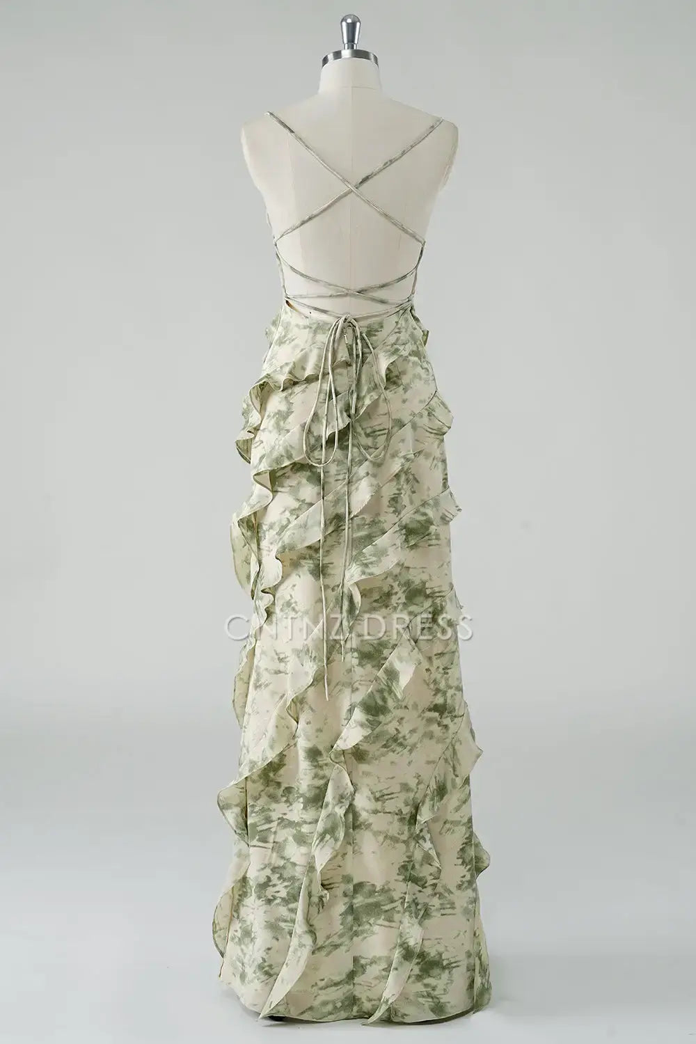 CNTNZ DRESS A Line Spaghetti Straps Printing Tiers Ruched Backless Fashion Long Hot Sale Prom Dress