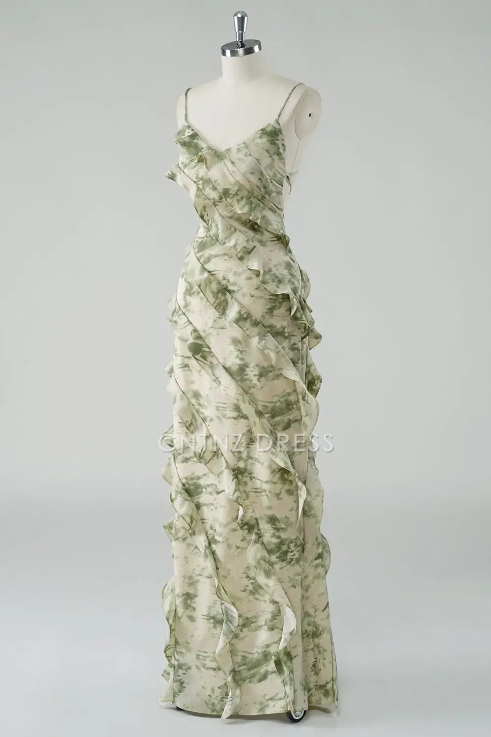 CNTNZ DRESS A Line Spaghetti Straps Printing Tiers Ruched Backless Fashion Long Hot Sale Prom Dress