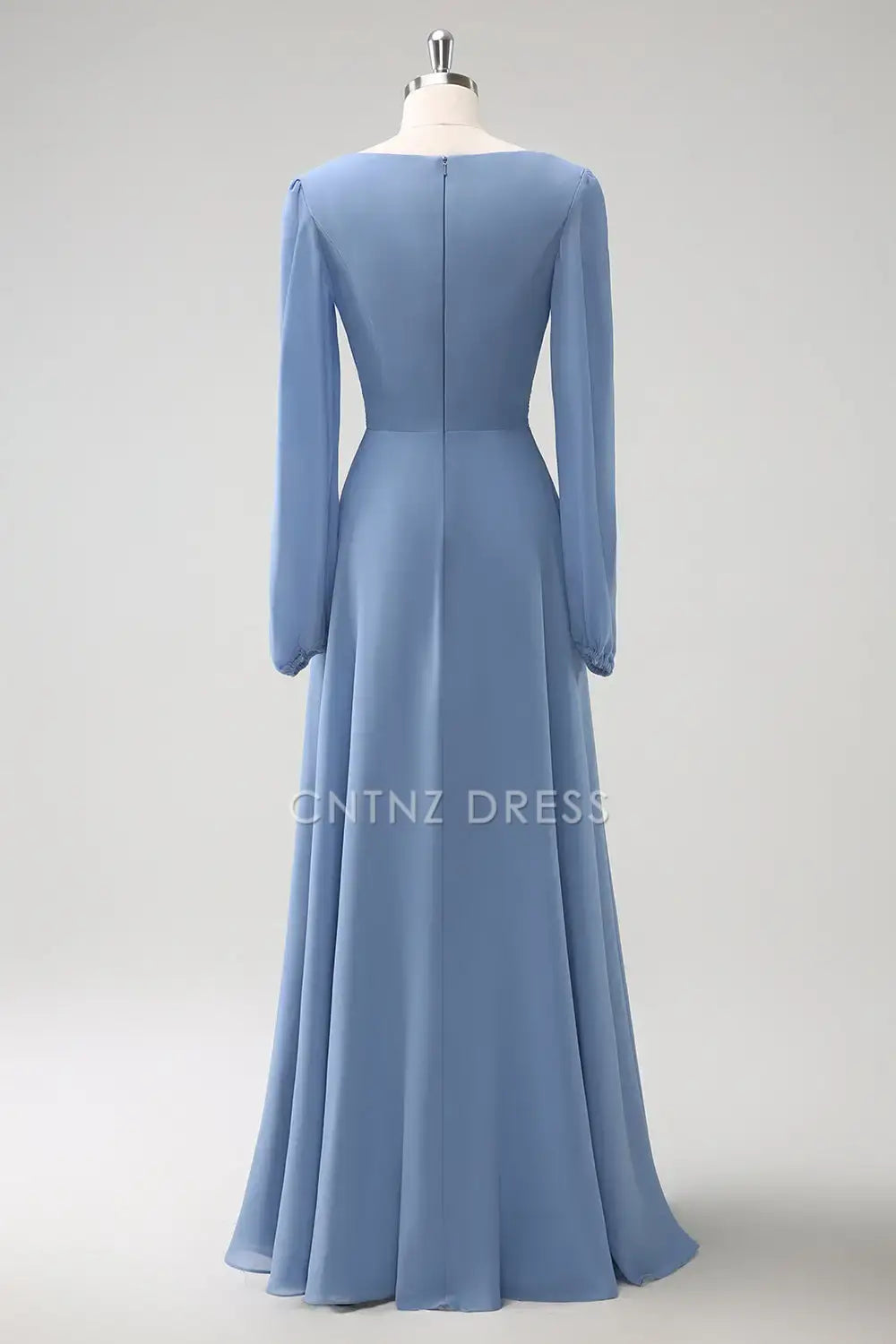 CNTNZ DRESS A Line V-Nack Pleated Long Sleeves Side Fork Elegant Long Hot Sale Prom Dress
