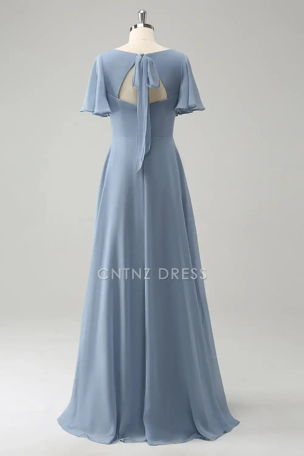 CNTNZ DRESS A Line V-Neck Flutter Sleeves Side Fork Hollow Out Back Elegant Long Hot Sale Prom Dress