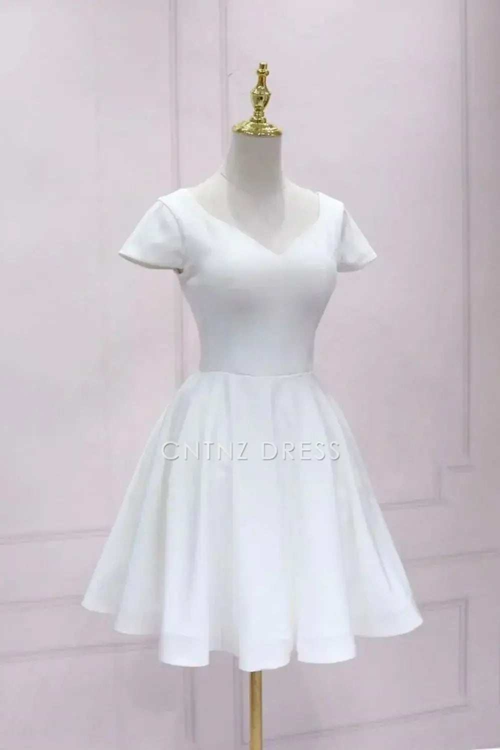 CNTNZ DRESS A Line V Neck Cap Sleeves Back Lace Put Together Bow Elegant Cocktail Dress Short Homecoming Dress