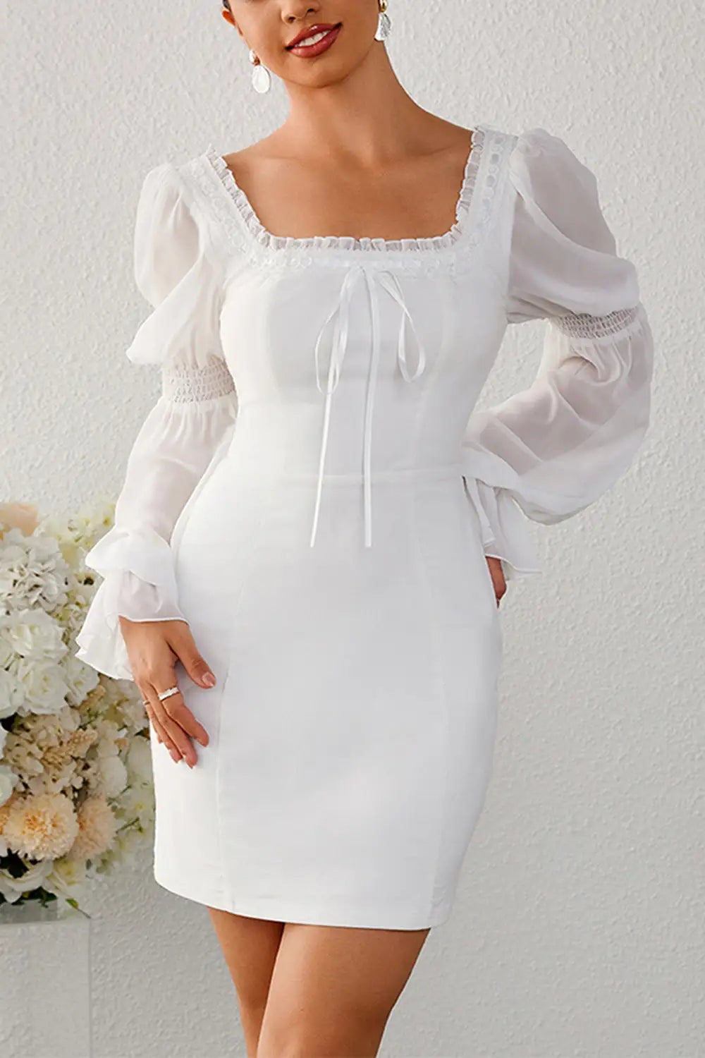 CNTNZ DRESS Bodycon Square Neck Long sleeves Short Cocktail Dress Cute Short Dress Hot Sale Homecoming Dress