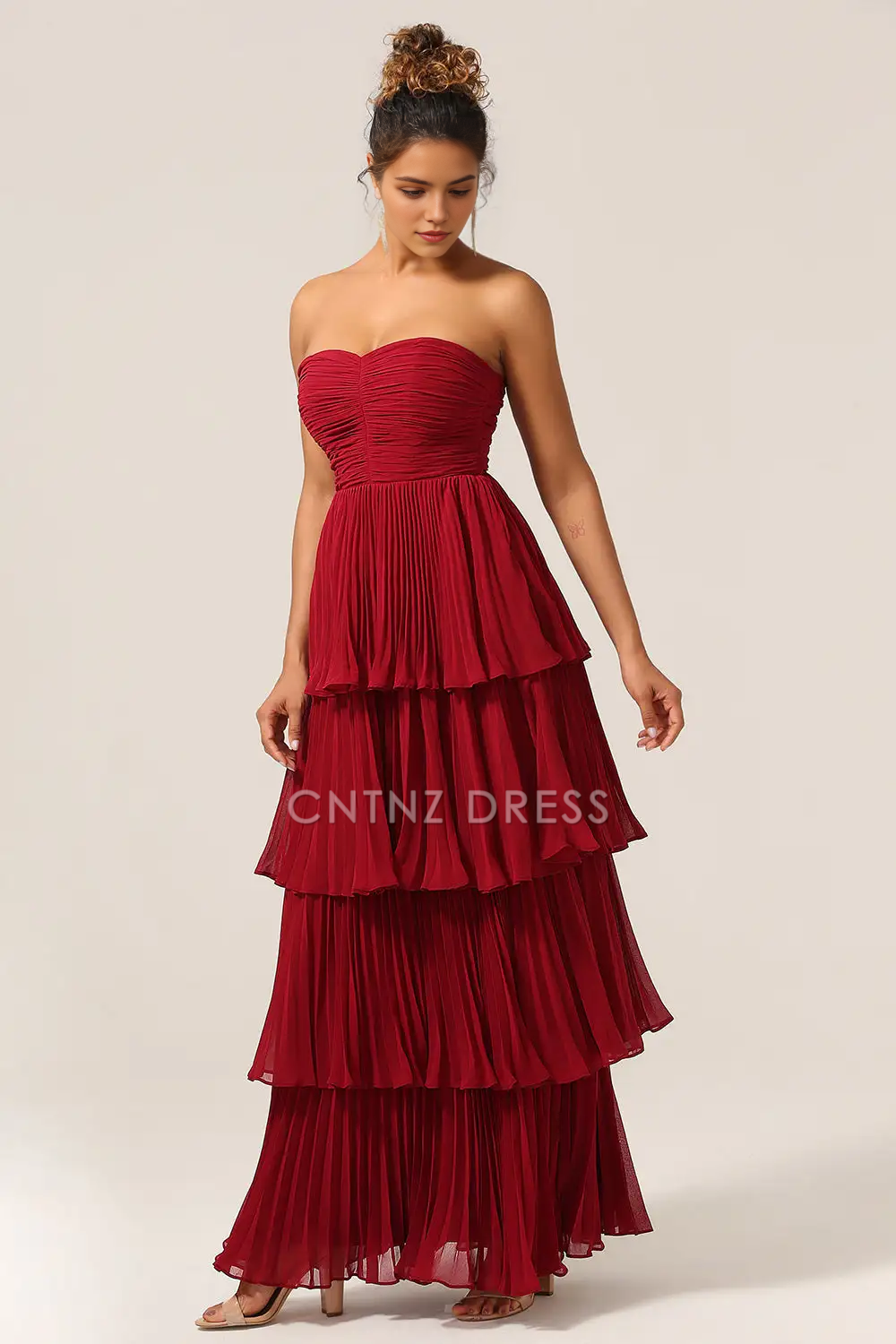 CNTNZ DRESS Charming A Line Strapless Layering Ruffles Exquisite Long Hot Sale Prom Dress