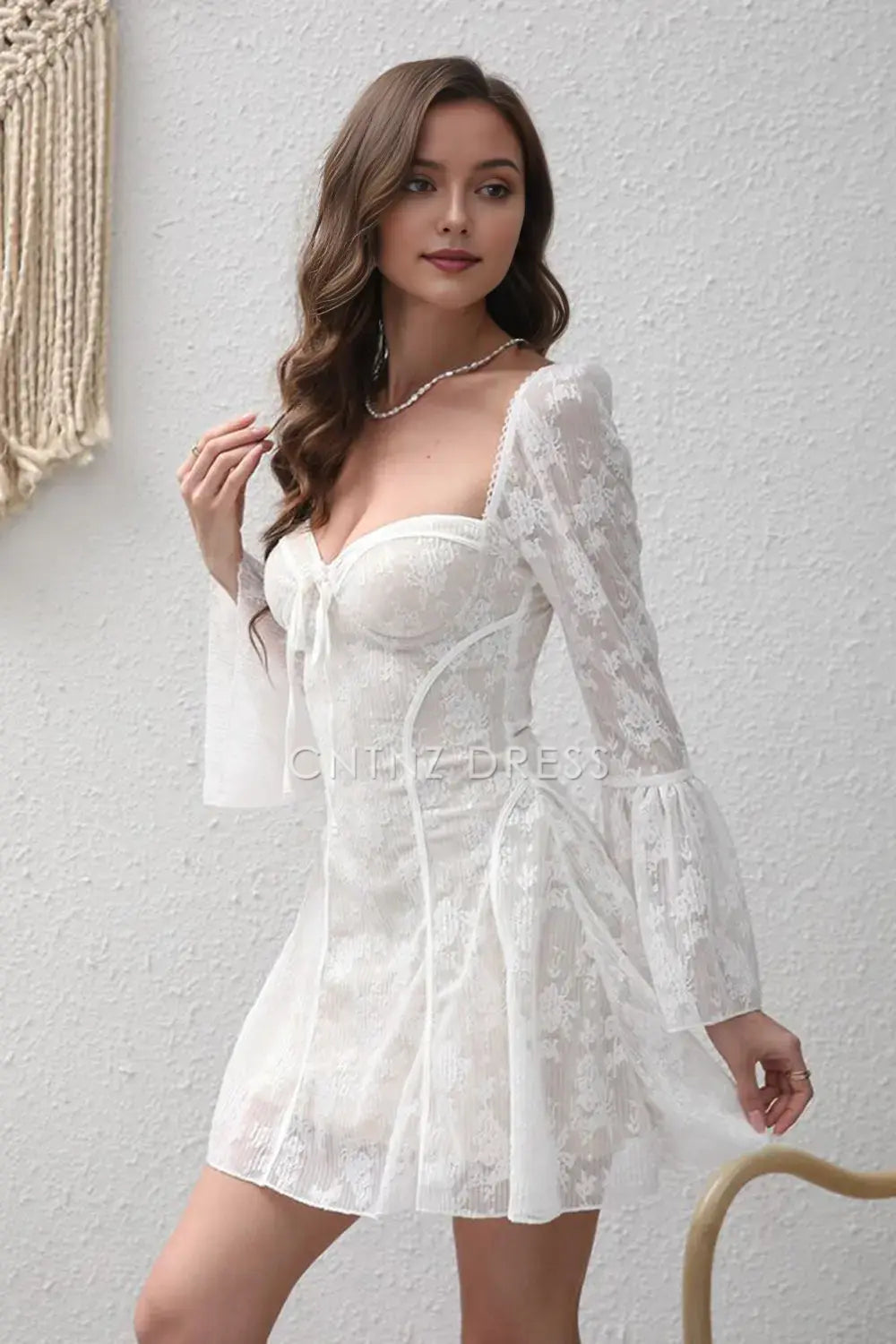 CNTNZ DRESS Charming Bodycon Sweetheart Long Sleeves Lace Dress Short Dress Hot Sale Homecoming Dress