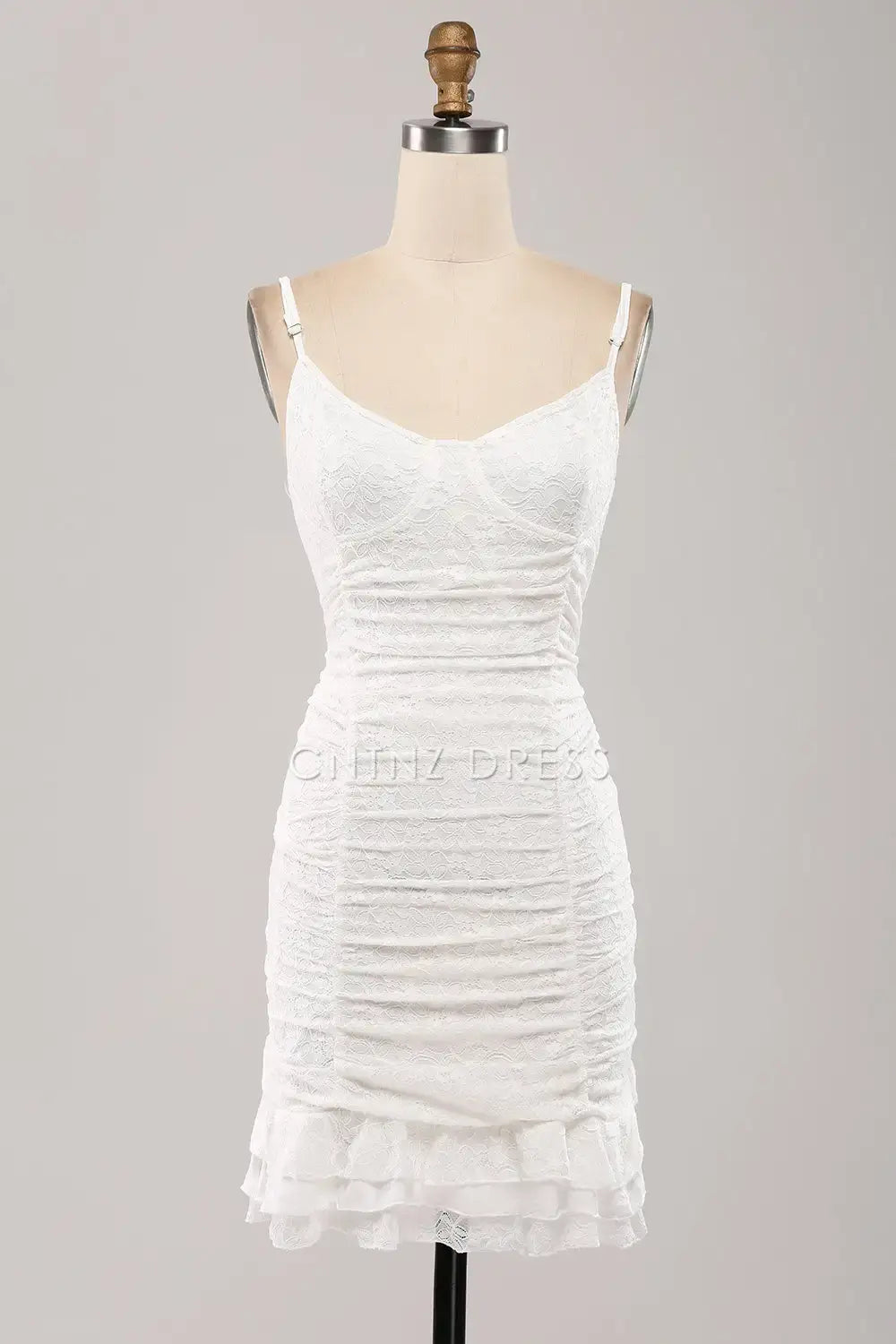 CNTNZ DRESS Charming Sheath Spaghetti Straps Bodycon Pleated Lace Retro Short Dress Hot Sale Homecoming Dress