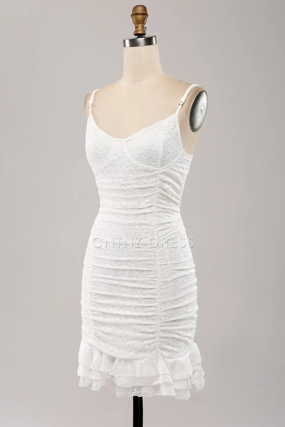 CNTNZ DRESS Charming Sheath Spaghetti Straps Bodycon Pleated Lace Retro Short Dress Hot Sale Homecoming Dress