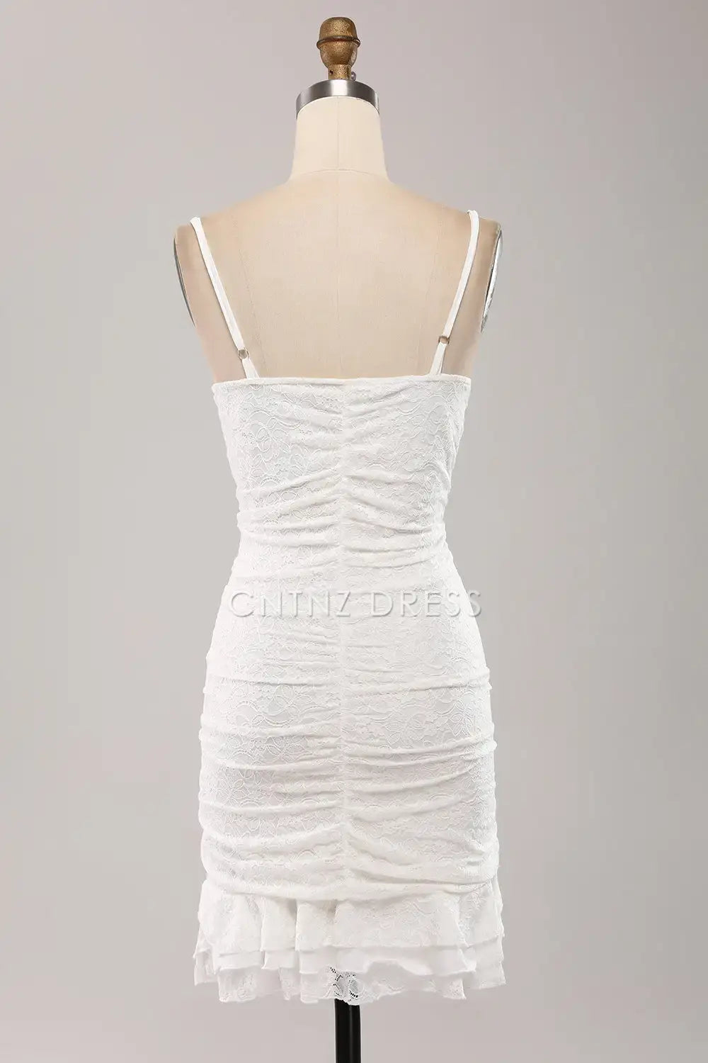 CNTNZ DRESS Charming Sheath Spaghetti Straps Bodycon Pleated Lace Retro Short Dress Hot Sale Homecoming Dress