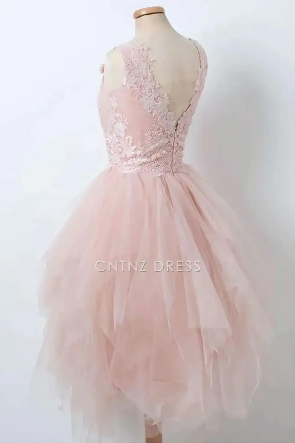 CNTNZ DRESS Elegant A-line Lace Deep V Neck Sleeveless Keyhole Asymmetrical Hemline Fashion Cocktail Dress Short Homecoming Dress