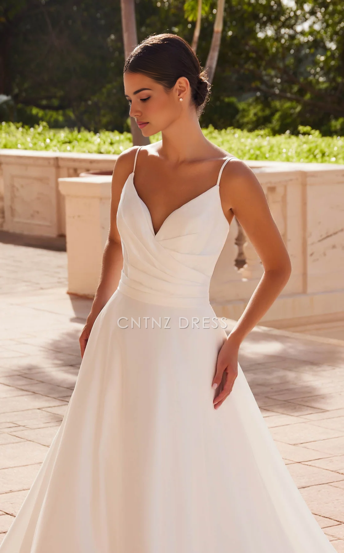 CNTNZ DRESS Elegant A Line Spaghetti Strap V Neck Backless Dignified Hot Sale Wedding Dress