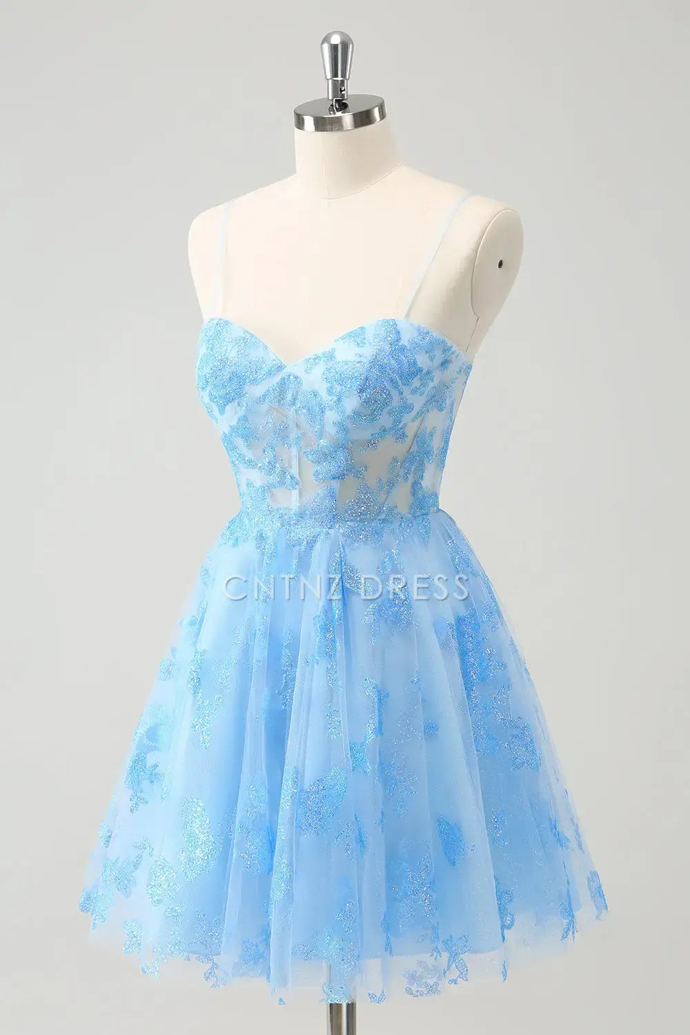 CNTNZ DRESS Elegant A Line Spaghetti Straps Corset Glow Backless Short Dress Hot Sale Homecoming Dress