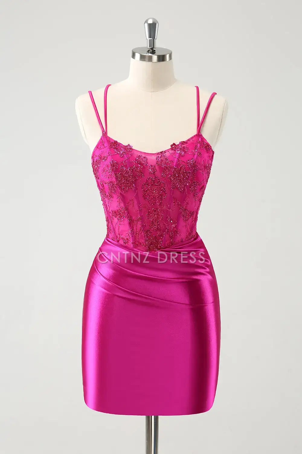 CNTNZ DRESS Exquisite Bodycon Spaghetti Straps Pleated Backless Beaded Short Dress Hot Sale Homecoming Dress
