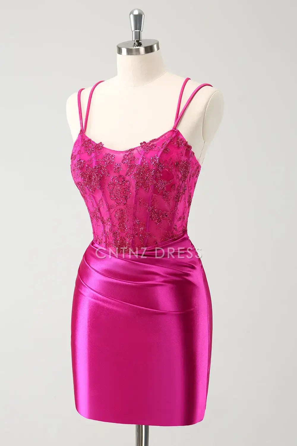 CNTNZ DRESS Exquisite Bodycon Spaghetti Straps Pleated Backless Beaded Short Dress Hot Sale Homecoming Dress