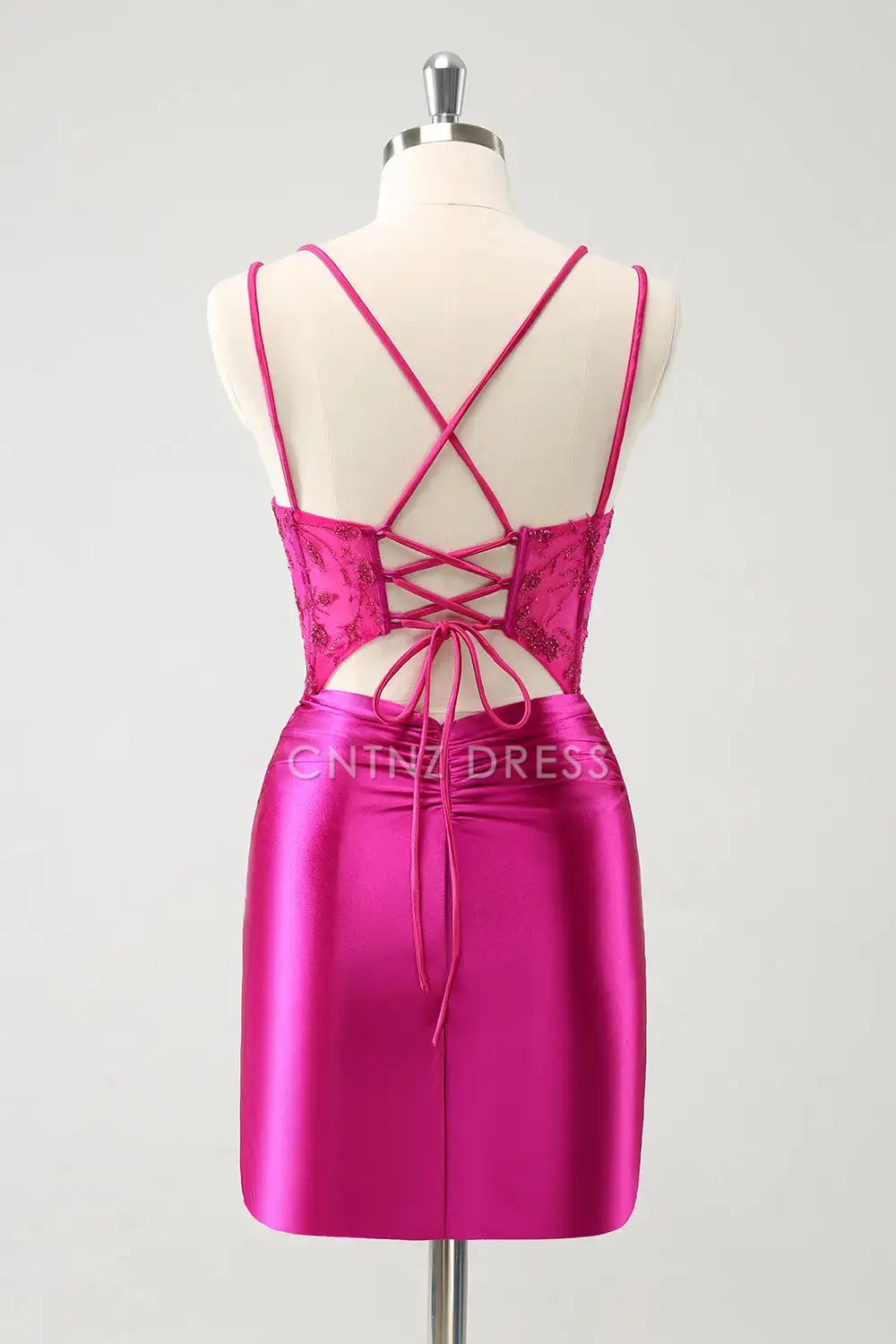 CNTNZ DRESS Exquisite Bodycon Spaghetti Straps Pleated Backless Beaded Short Dress Hot Sale Homecoming Dress