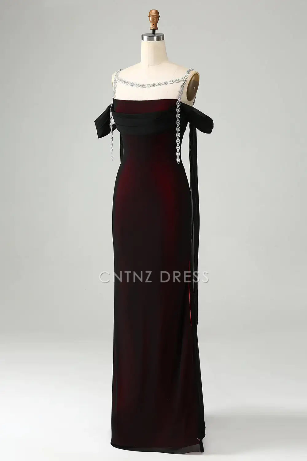 CNTNZ DRESS Exquisite Mermaid Cold Shoulder Pleated Beadwork Sparkly Long Hot Sale Prom Dress