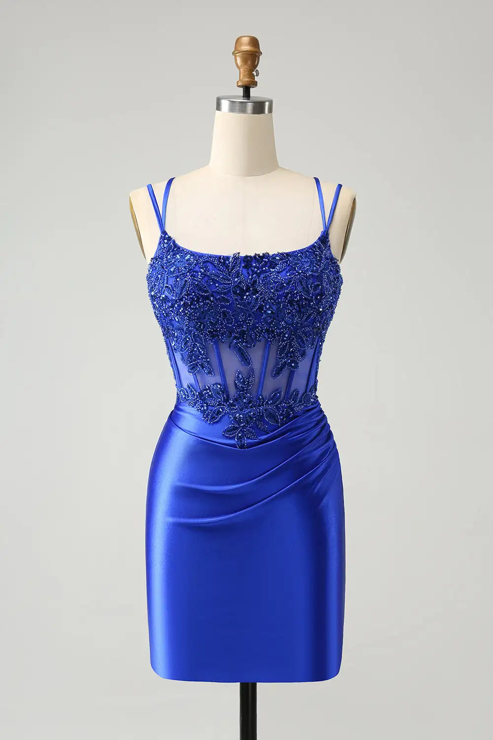 CNTNZ DRESS Exquisite Sheath Corset Spaghetti Straps Pleated Backless Beadwork Short Dress Hot Sale Homecoming Dress